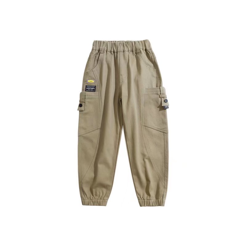 Quần dài cotton BXPB có dây thắt chống mòn dáng rộng có túi lớn cho bé trai 4-15 tuổi