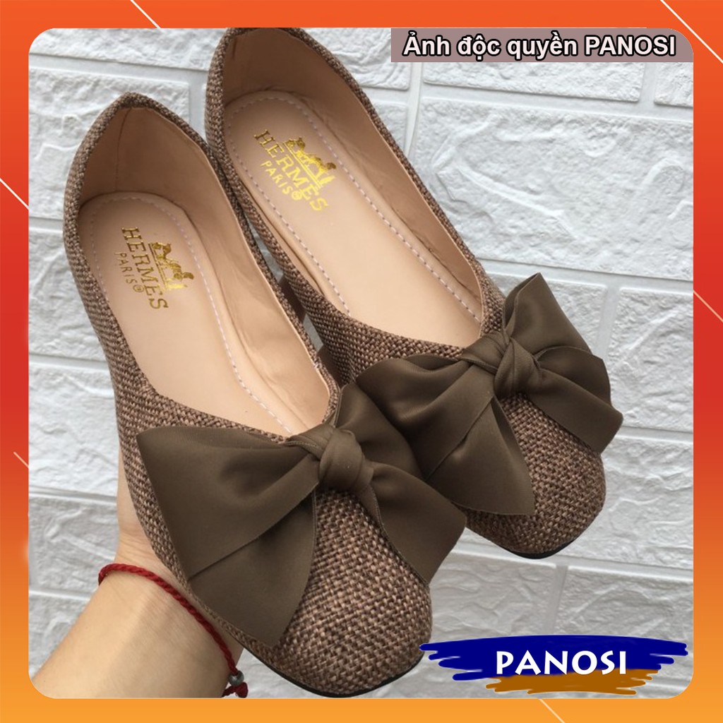 Giày bệt nữ búp bê chất dạ gắn nơ vải đi êm chân xinh xắn - Bệt nơ nâu | BigBuy360 - bigbuy360.vn