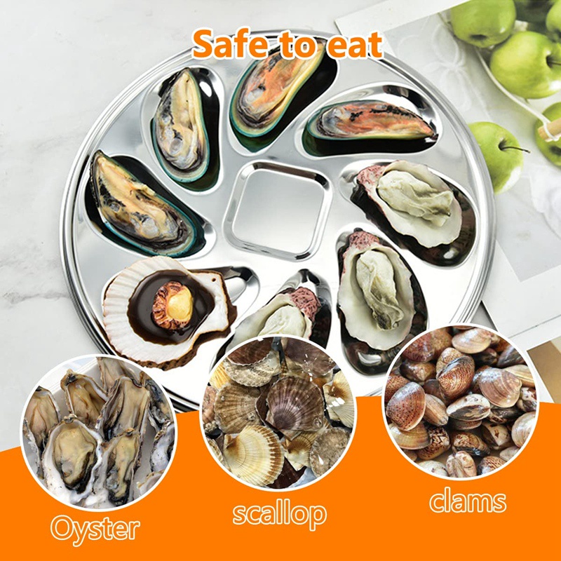 Bộ 4 Đĩa Đựng Thức Ăn Bằng Thép Không Gỉ Hình Vỏ Sò 8 Ngăn Cho Oyster