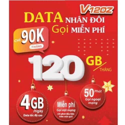 Thánh Sim Viettel 4G Gói V120Z - 120GB/Tháng (4GB/Ngày - Gọi Nội Mạng Miễn Phí + 50 Phút Gọi Liên Mạng - Chỉ 90K/Tháng