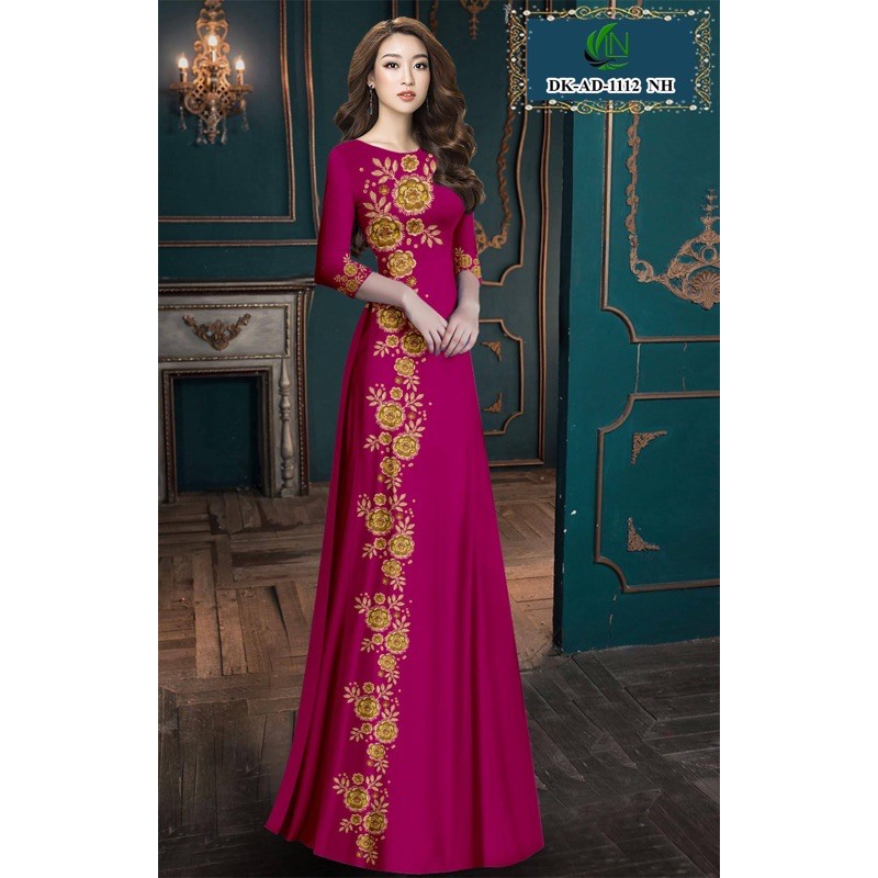 Vải Áo Dài Tằm Ý Hoa Vàng Dọc Thân