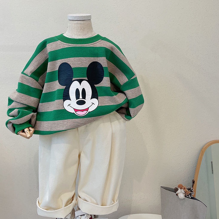 Áo Hoodie Kẻ Sọc In Hình Chuột Mickey Thời Trang Hàn Quốc Mới Cho Bé