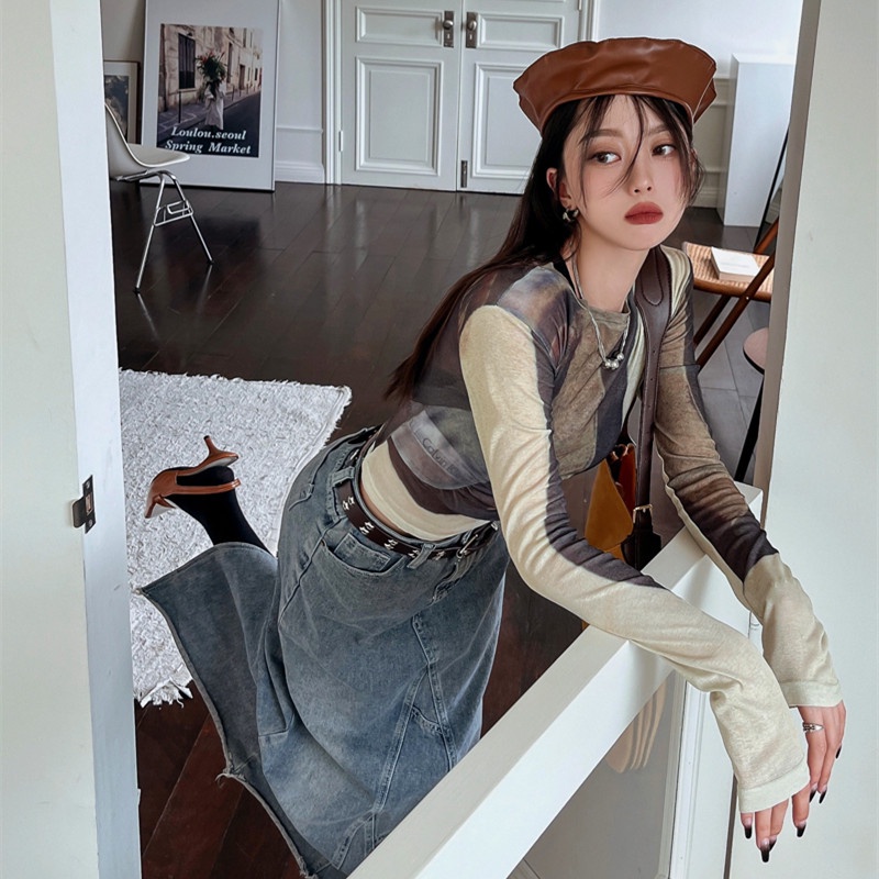 Áo Thun Nữ Cổ Tròn Dài Tay Dáng Ôm Không Nhòe Thời Trang Mùa Thu