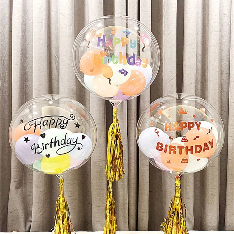 Miếng dán trong suốt trang trí bóng bay in chữ Happy Birthday