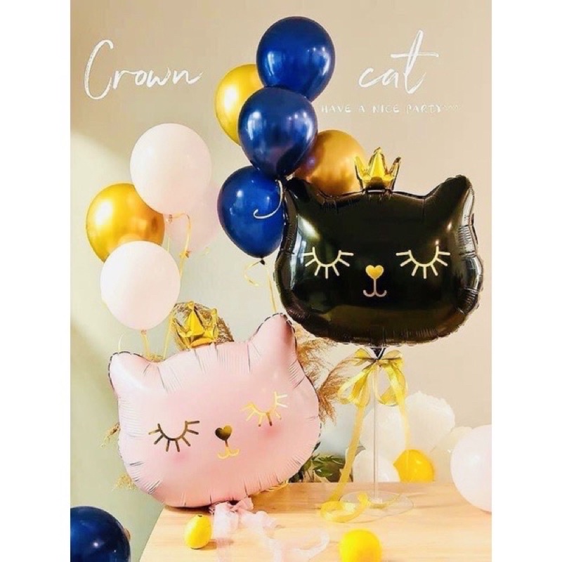 Bóng hình mặt mèo vương miện, bóng nơ dễ thương size đại 70cm trang trí sinh nhật sự kiện