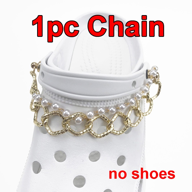 Bộ Phụ Kiện Dây Xích Kim Loại Đính Đá Ngọc Trai Hoa Cúc Trang Trí Giày Dép Cho Nữ