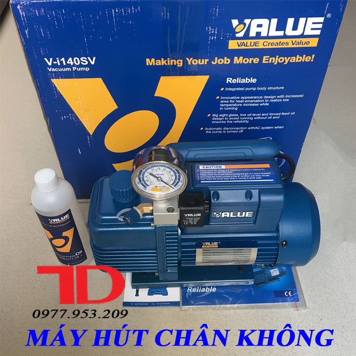 MÁY HÚT CHÂN KHÔNG VALUE 3.5 CFM V-I140SV MẪU MỚI KÈM ĐỒNG HỒ HIỂN THỊ BÁO ÁP VÀ RỜ LE NGẮT TỰ ĐỘNG