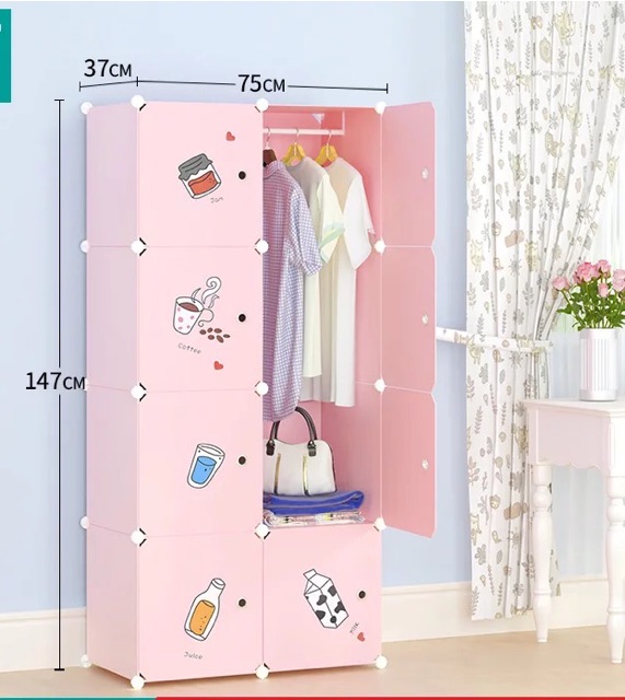 TẶNG 1 MÓC CÀI 20K -Tủ nhựa quần áo lắp ghép 8 ô kẻ caro trắng Size sâu 47cm. Tặng kèm 1 treo đồ.