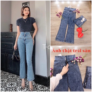 Quần jean ống loe cạp cao 2 khuy hottrend🎀🎀