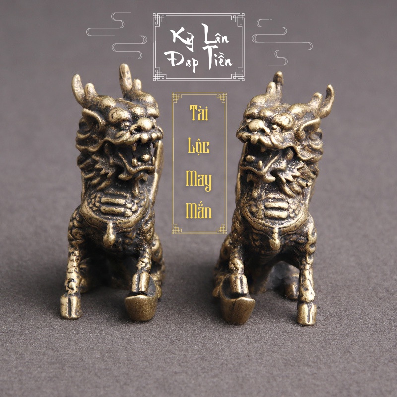 Tượng Nhỏ Phong Thủy Bằng Đồng Kiểu Dáng Kỳ Lân Chiêu Tài , Đem Lại Sự May Mắn Tài Lộc