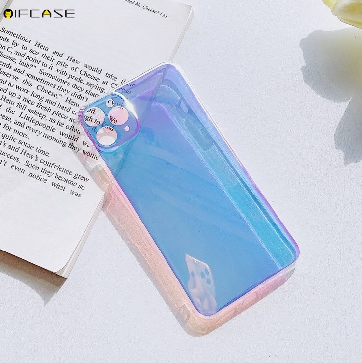Compatible For iPhone 12 Mini 12 11 Pro Max XS Max XR X 7 8 6 6s Plus Phone Case Purple Gradient Rainbow Laser Blu-ray Glitter Bling Color Colorful Simple Transparent Clear Soft TPU Casing Case Cover