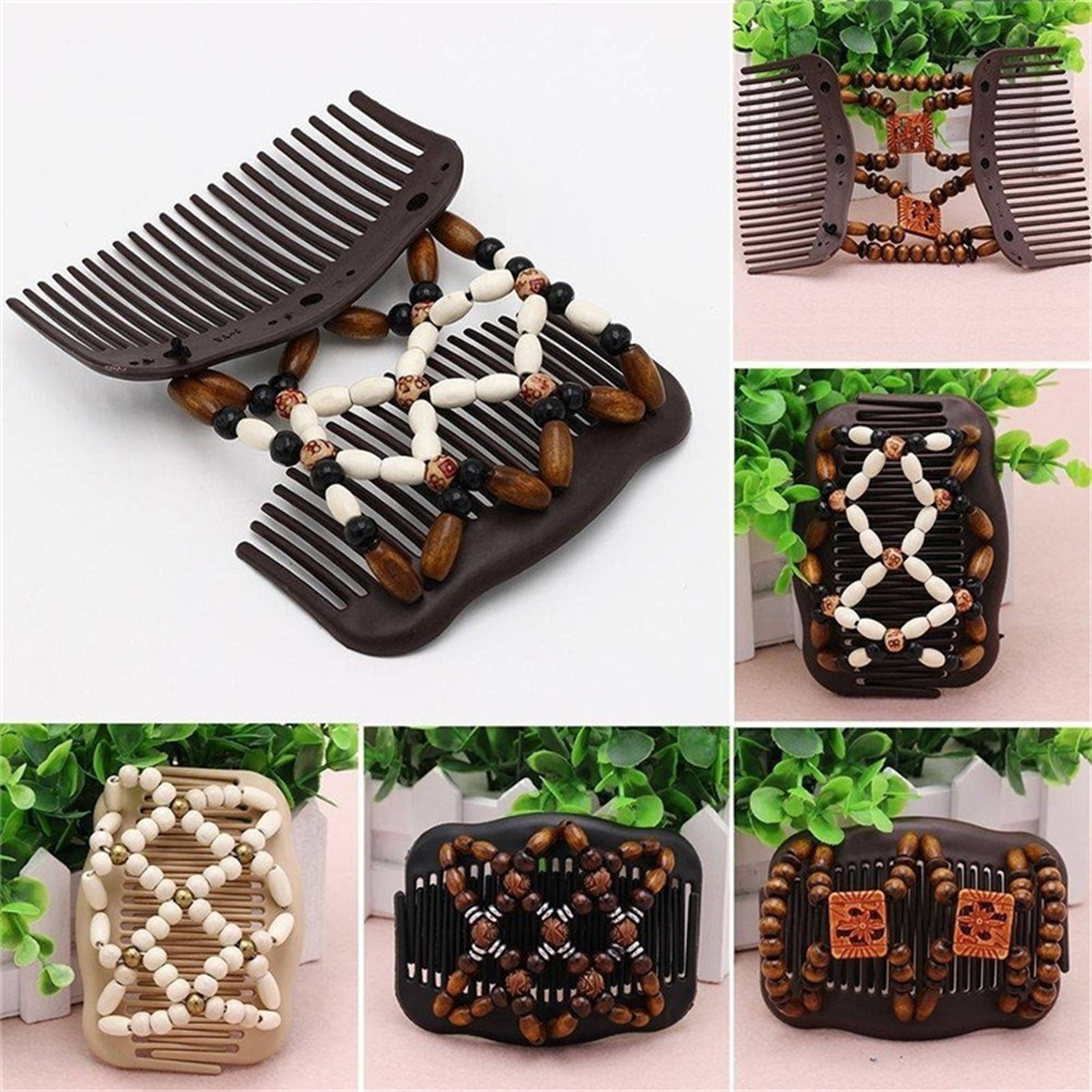 Lược kẹp búi tóc phối hạt gỗ xinh xắn dành cho nữ