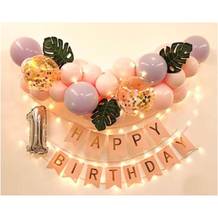 set bong bóng trang trí sinh nhật có Lá Cọ siêu hot Happy birthday phụ kiện trang trí sinh nhật