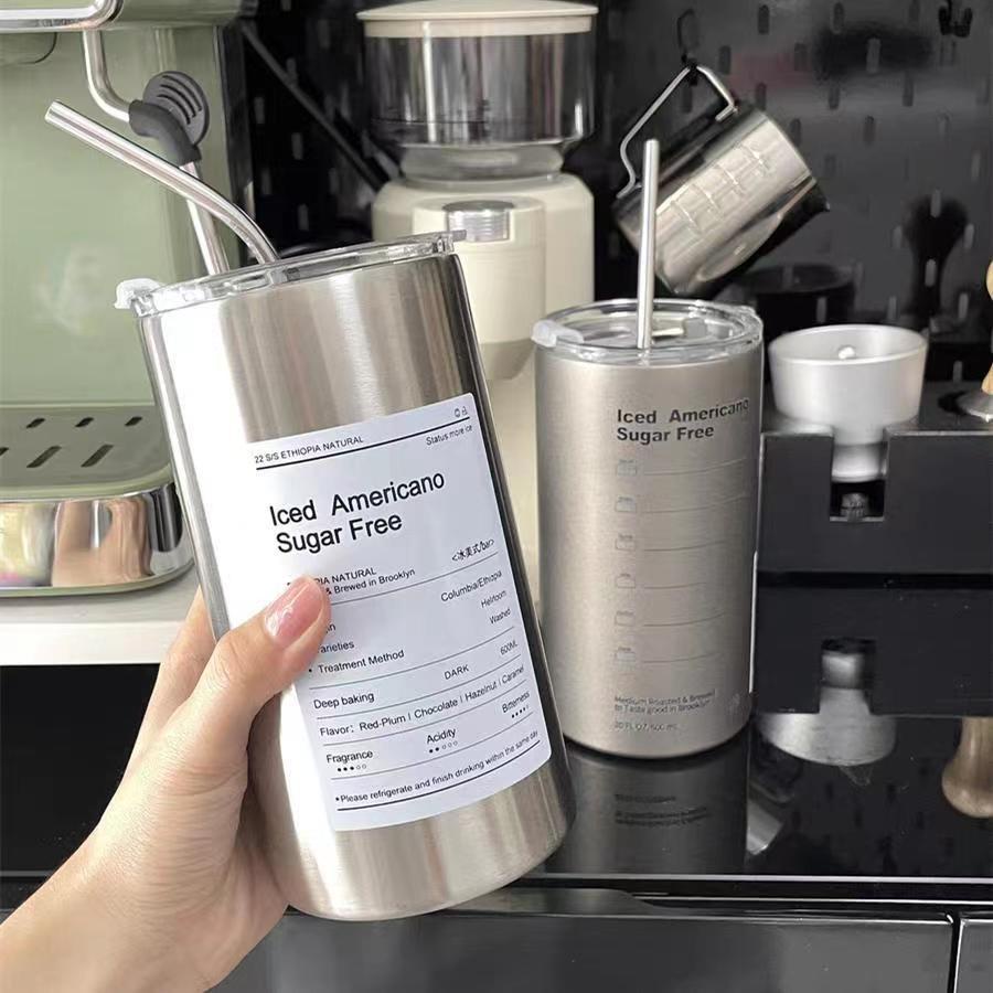Cốc Uống Nước Giữ Nhiệt 600ML Mini Ly Giữ Nhiệt Inox 304 Có Ống Hút Ly Uống Coffee Iced Americano CNGD