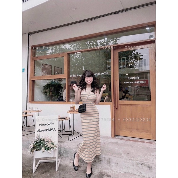 VÁY 2 DÂY KẺ DÁNG XOÈ CHẤT THUN DÀY DẶN MS15988