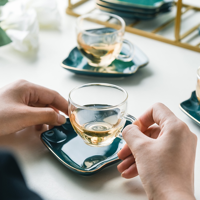 Bộ Ấm Trà Bằng Thủy Tinh Hình Thiên Nga Kèm Giá Đỡ Và Đĩa Lót