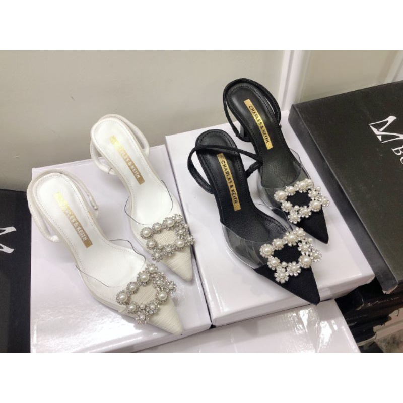 Giày cao gót gắn đá, giày hở gót cao hậu, gót nhọn 7cm