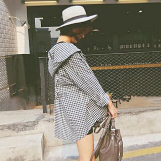 Áo khoác nữ sọc carô oversize