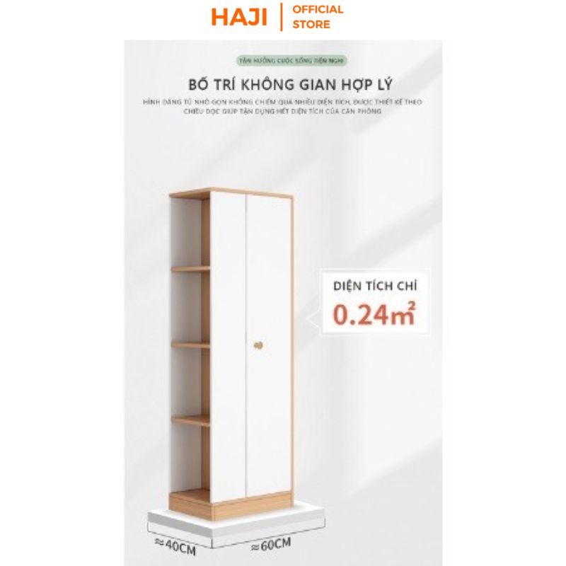 Tủ quần áo thông minh tích hợp kệ sách bên hông nhỏ gọn hiện đại HAJI A222