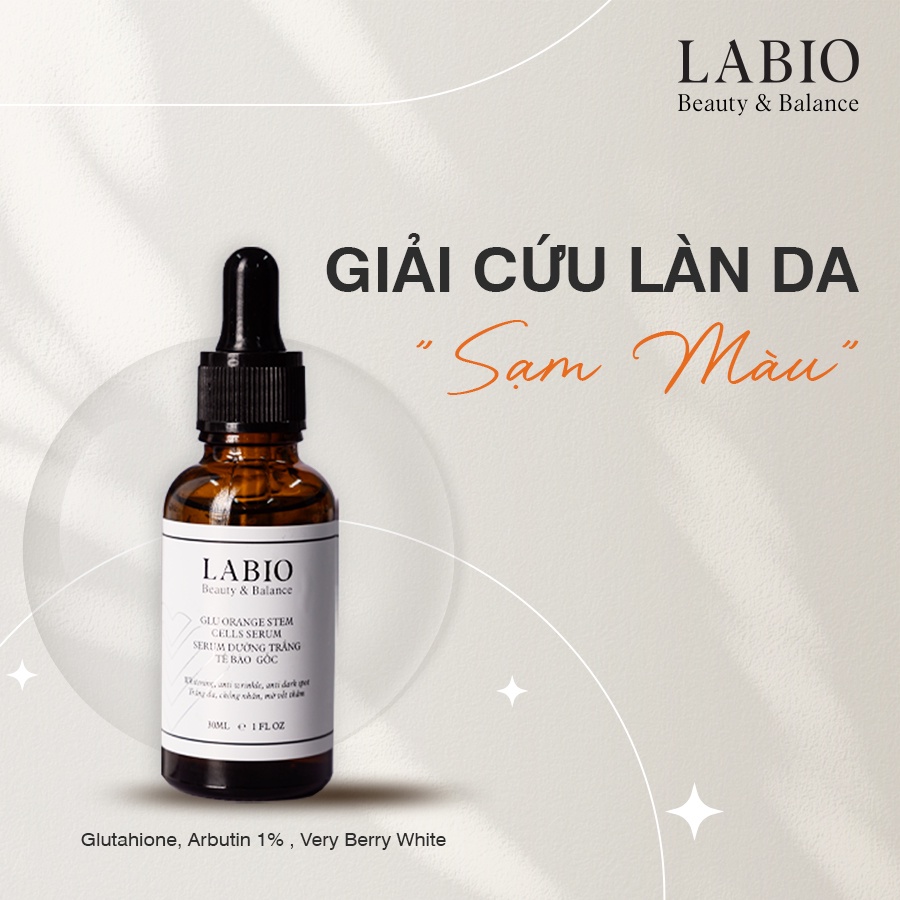 Serum Dưỡng Trắng Tế Bào Gốc LABIO Glutathione 30ml- Dưỡng Trắng Sáng Da, Mờ Thâm Nám Với Alpha Arbutin 1%