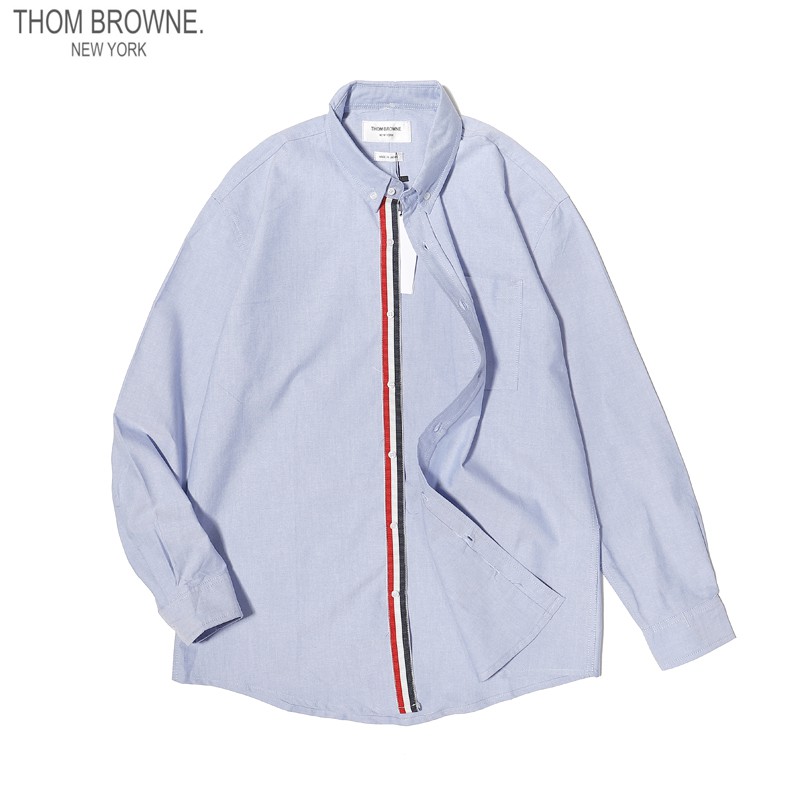 Thương hiệu thời thượng hàng đầu THOM BROWNE - * - Áo sơ mi sọc kẻ sọc placket cổ điển vải Oxford dài tay, kiểu dáng giống nhau cho nam và nữ