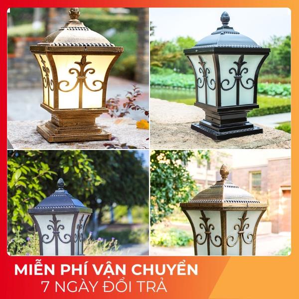 Đèn trụ cổng chất liệu hợp kim sơn tĩnh điện hai màu đèn/vàng Tặng bóng led Lỗi 1 đổi 1