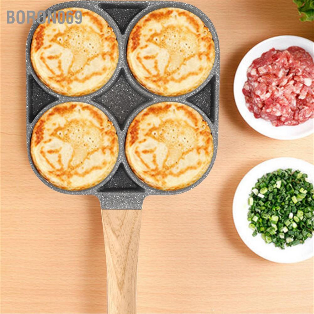Nồi chiên trứng 4 lỗ Pancake Pan với Tay cầm gỗ cho Bếp từ Phụ kiện bếp Boron069