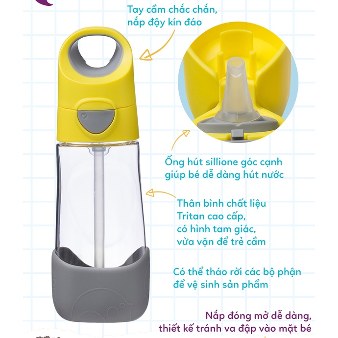 Bình Nước B.BOX Tritan Cho Bé 450ml cao cấp an toàn cho bé, có thể chịu nhiệt cao - Herbaby