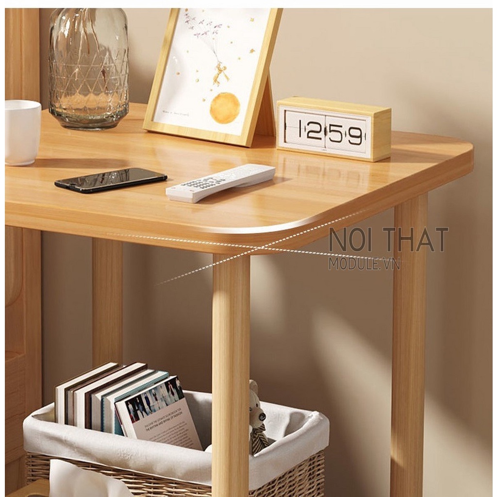 Tab đầu giường - Bàn trà vuông - Kệ decor 2 tầng chân gỗ tự nhiên phong cách hiện đại