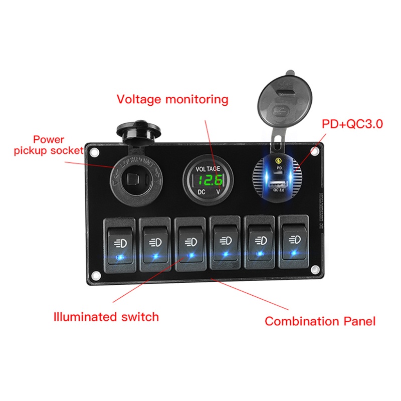 Ổ Cắm Sạc 6 Vị Trí On / off Có Công Tắc Vôn Kế Cho Xe Tải / Tàu Thuyền RV