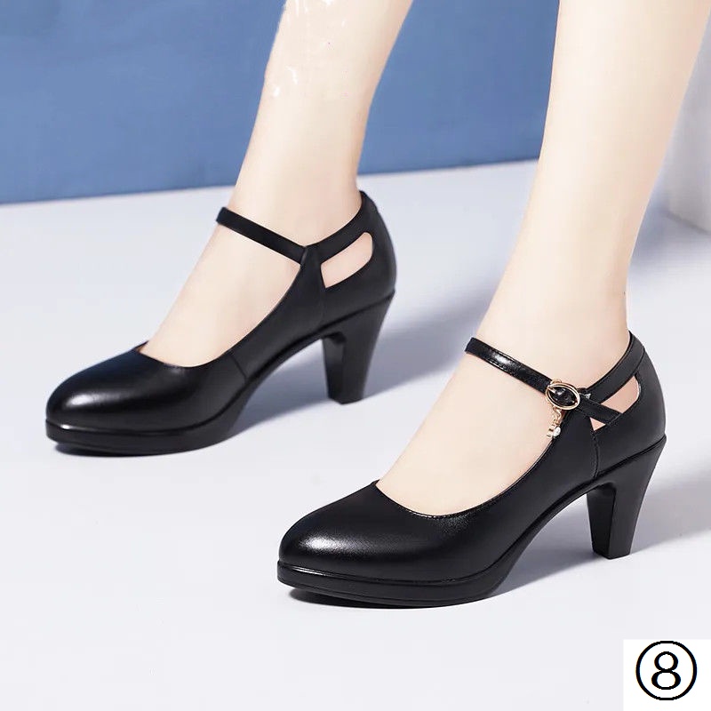 Giày Cao Gót Bằng Da Thật Đế Mềm Dày Dặn Thoải Mái Có Khóa Cài Thời Trang Xuân Thu Cho Nữ
