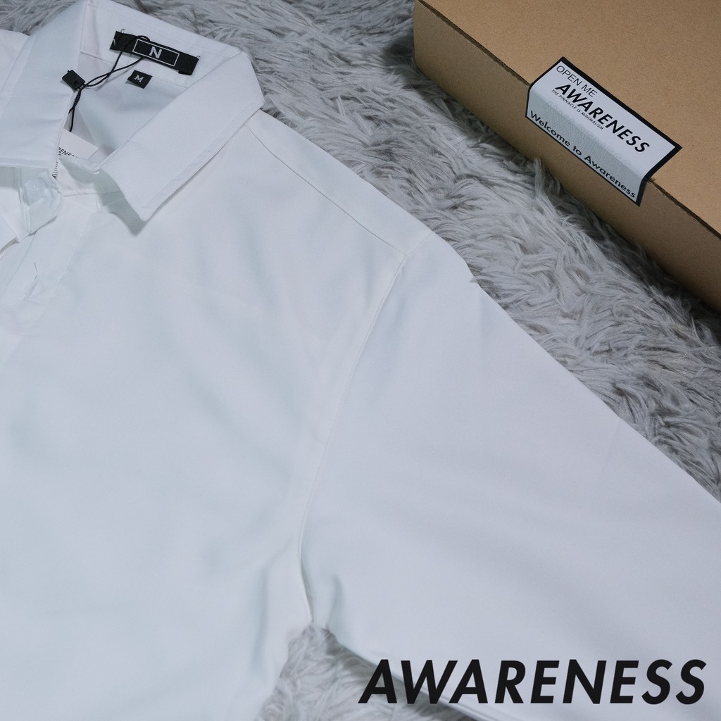 Áo sơ mi Unisex Nam Nữ tay dài Trắng Đen - Kiểu dáng Hàn Quốc Form rộng - Chất vải Lụa cotton mềm mịn - awareness | BigBuy360 - bigbuy360.vn