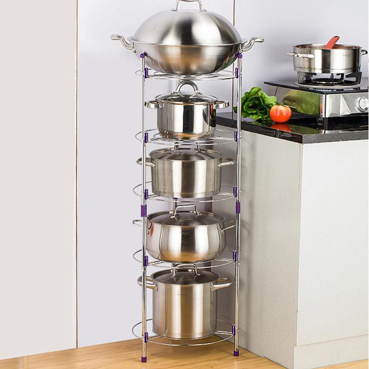 Giá kệ 5 tầng inox để nồi chảo đa năng siêu bền, chịu lực tốt - Kệ để nồi xoong chảo gia đình trang trí không gian