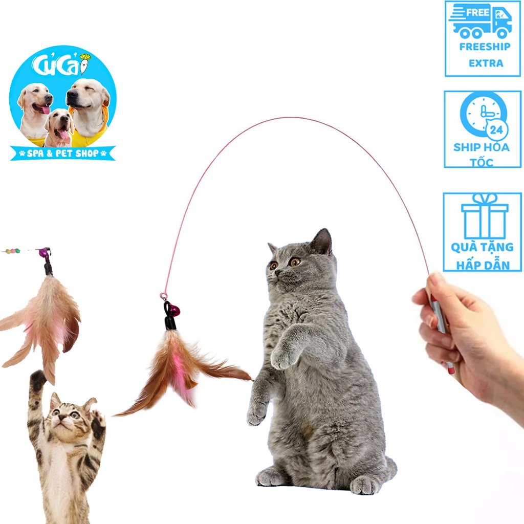 Đồ chơi cho mèo cần câu lông vũ Củ Cải Pet Shop, đồ chơi cho thú cưng giúp mèo giảm stress.