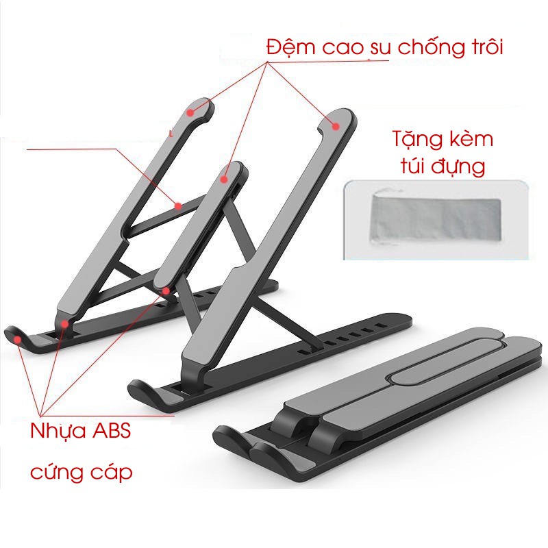 Giá đỡ laptop stand nhựa ABS hỗ trợ tản nhiệt có thể gấp gọn chỉnh độ cao để laptop, ipad, macbook, surface tặng kèm túi