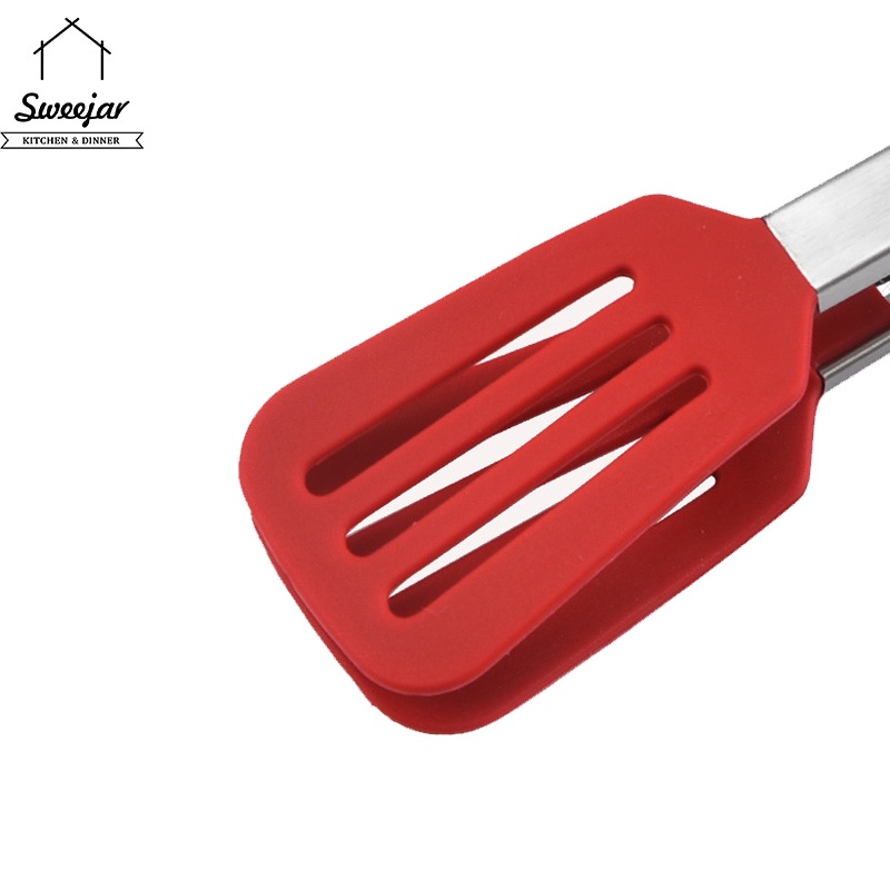 Kẹp gắp thịt nướng/ xà lách SWEEJAR bằng silicon với tay cầm thép không gỉ không dính dùng nướng bánh / BBQ