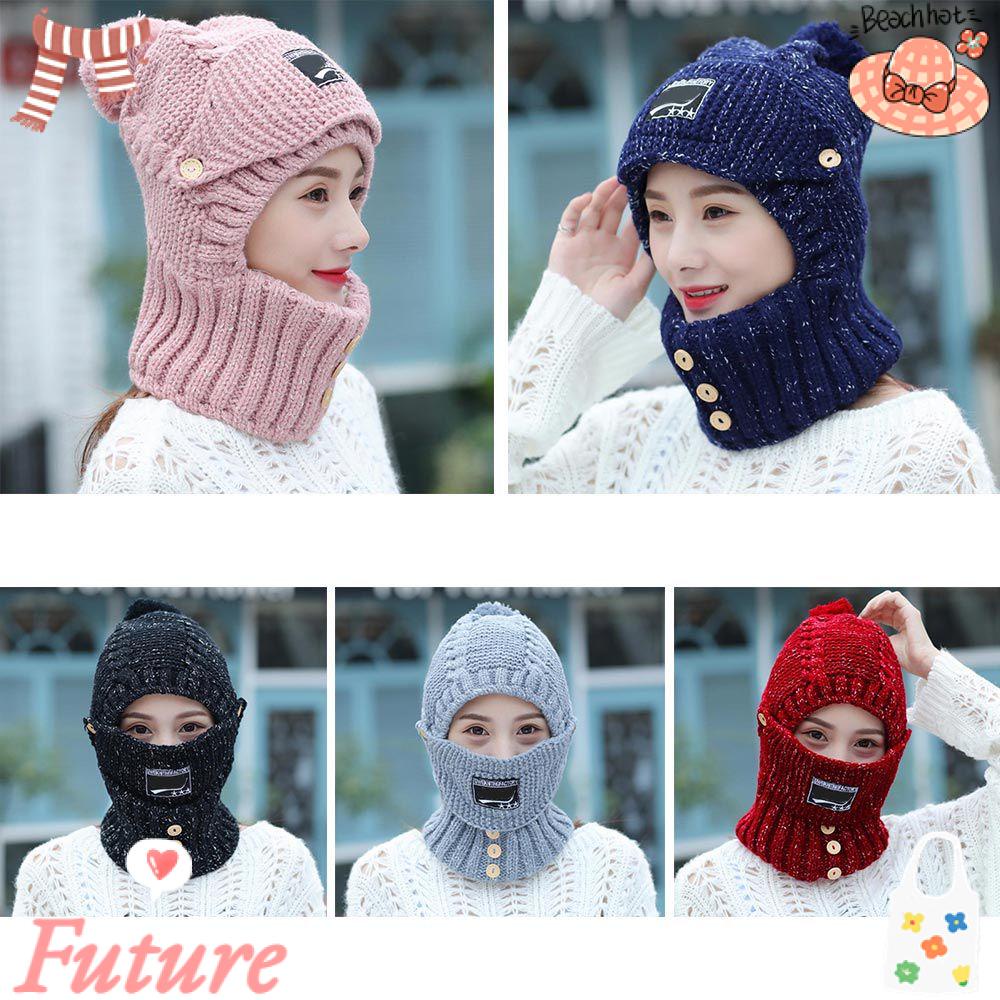 Set Mũ Len + Khăn Choàng Cổ + Chụp Tai Dày Dặn Giữ Ấm Thời Trang Cho Nữ