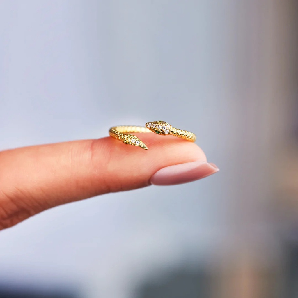 Nhẫn Hở Mạ Bạc 925 Hình Rắn Đính Đá Zircon Lấp Lánh Phong Cách Cổ Điển Thời Trang