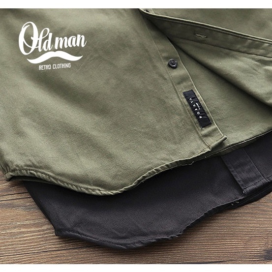 Áo Sơ Mi Retro Nam Có Túi OLDMAN, Áo Denim Cổ Bẻ Cổ Điển Phong Cách Vintage Màu Lính Dày Dặn | BigBuy360 - bigbuy360.vn