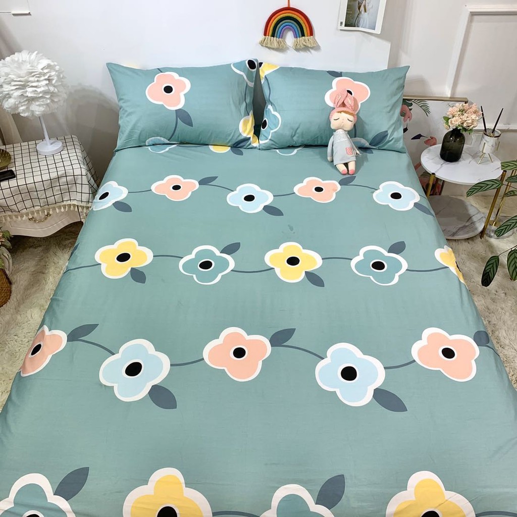 tặng nước xả - ga gối cotton 100% KN'home bedding set ga, 2 vỏ gối mềm mát, thấm hút mồ hôi tốt đủ mọi cỡ nệm