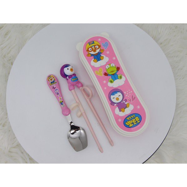 SET DỤNG CỤ TẬP ĂN 3 MÓN (THÌA, ĐŨA NHỰA XỎ NGÓN, HỘP ĐỰNG) EDISON HÌNH PORORO CHO BÉ (CÓ HỘP NHỰA) MÀU XANH / HỒNG