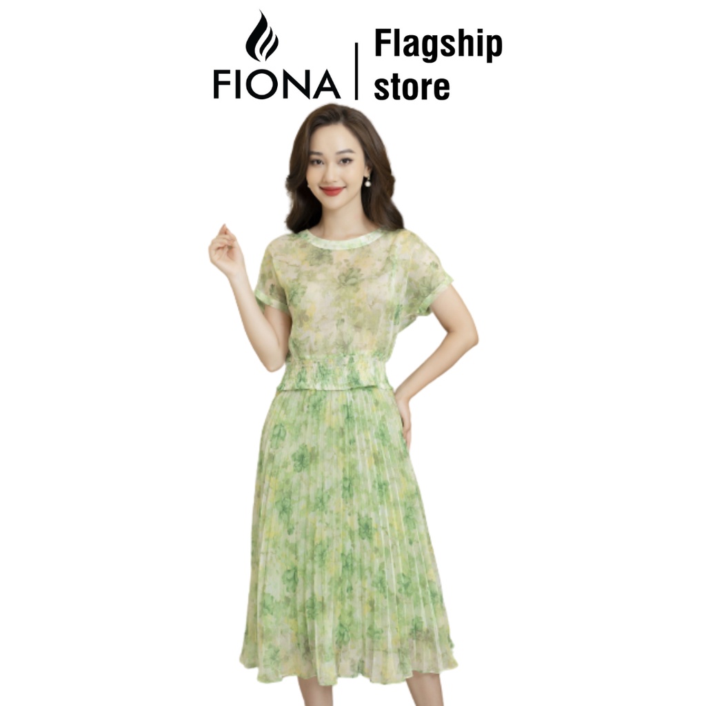 Áo Kiểu Nữ Fiona Ngắn Tay Cổ Tròn Bo Chun Gấu Chất Vải Voan Tơ Hoa Mềm Mịn Thoáng Mát F552261