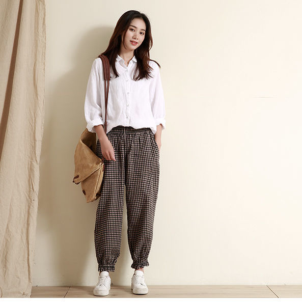 Áo Sơ Mi Vải Lanh Cotton Tay Dài Dáng Rộng Phong Cách Mới Cho Nữ