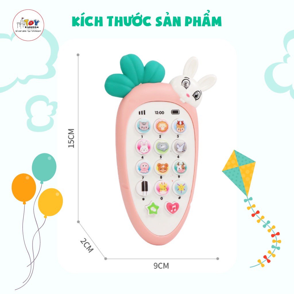 Đồ chơi thông minh điện thoại cà rốt có nhạc và đèn vui nhộn cho bé (kèm vỏ silicon + dây đeo + 3 pin AAA)