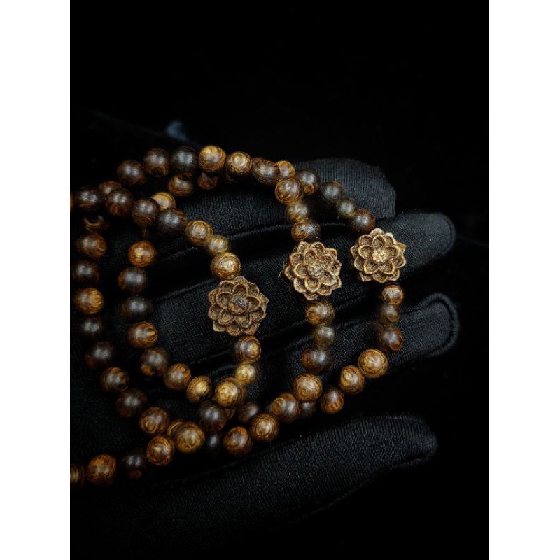 Vòng Tay Gỗ Vân 6 ly Mix Sen - May Mắn - Tài Lộc - Bình An