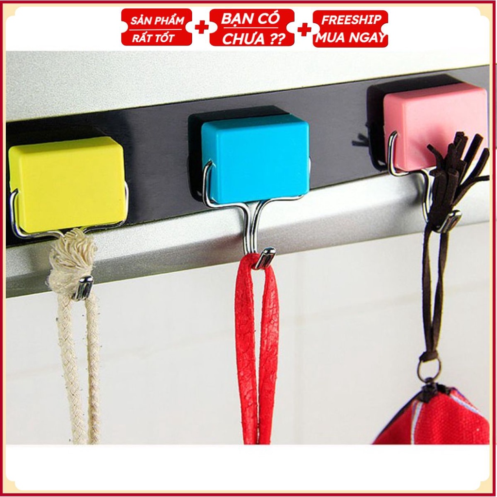 Móc Treo Đồ Nhà Bếp - NAM CHÂM TỪ TÍNH Siêu Chắc - Dán Tủ Lạnh, Dán Khung Kệ Sắt (Hình Vuông - Hồng Xanh Vàng)
