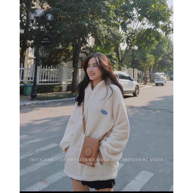 Áo Khoác Hoodie Bông Cừu Nữ dáng rộng tay phồng có mũ form Ullzang | BigBuy360 - bigbuy360.vn