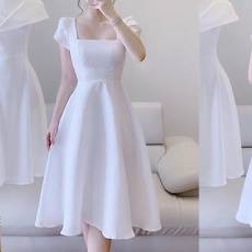 Đầm váy nữ body cổ vuông cao cấp dự tiệc sang chảnh màu trắng tay lửng bồng Nancy A25