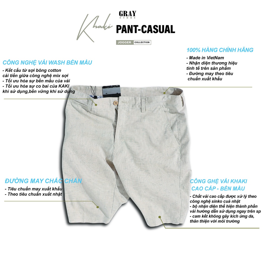 Quần đùi nam kaki kẻ xước GRAYHOMME short kaki mềm nhẹ, thoáng khí - BT110