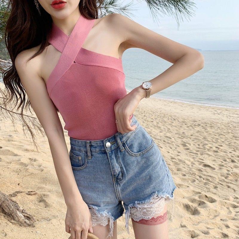 Áo Len Lụa Không Tay Vạt Chéo Phong Cách Hàn Quốc Mới Cho Nữ